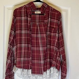 Hollister Red Plaid Flannel w/ Lace Trim M